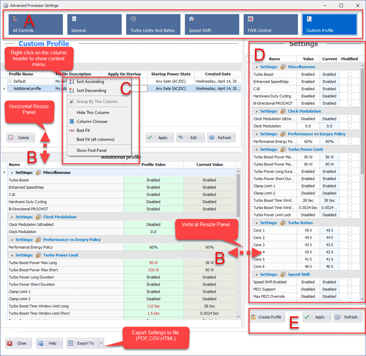 Quick CPU Advanced CPU Settings User Interface Details