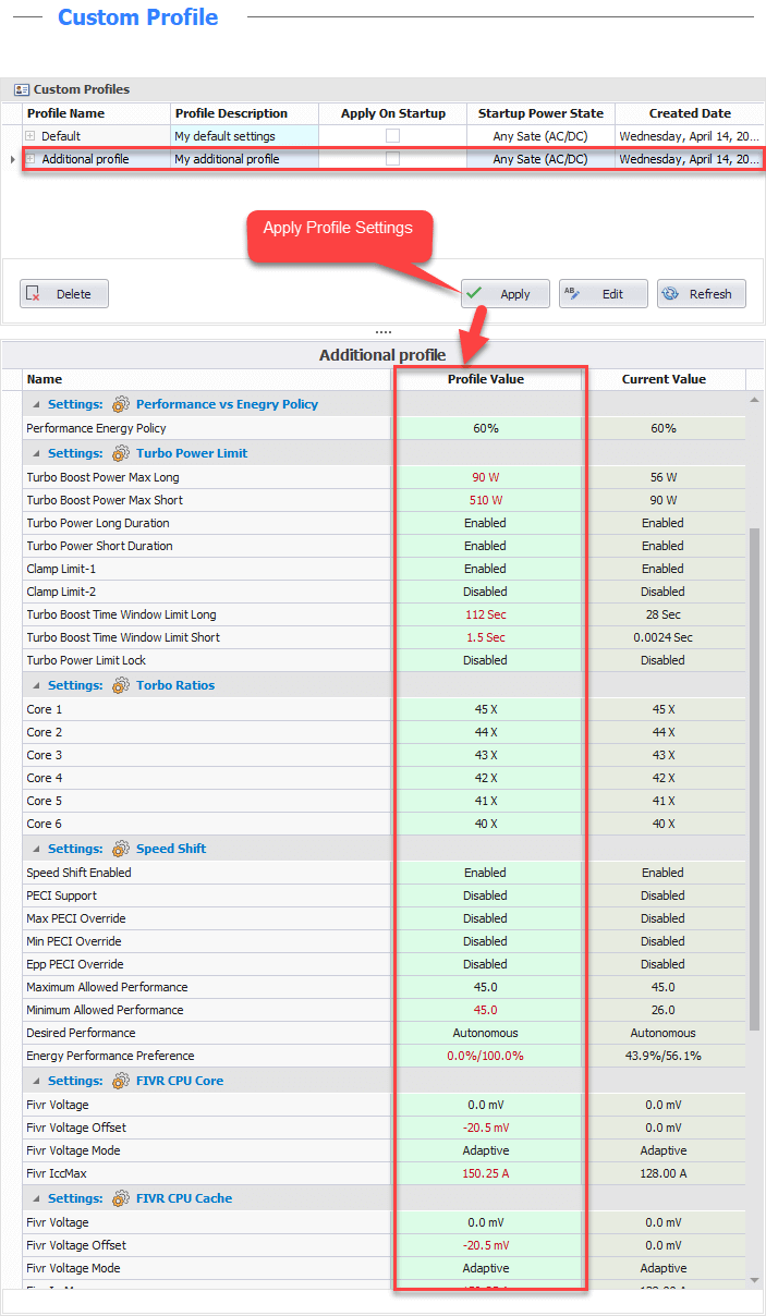 Quick CPU Custom profile settings