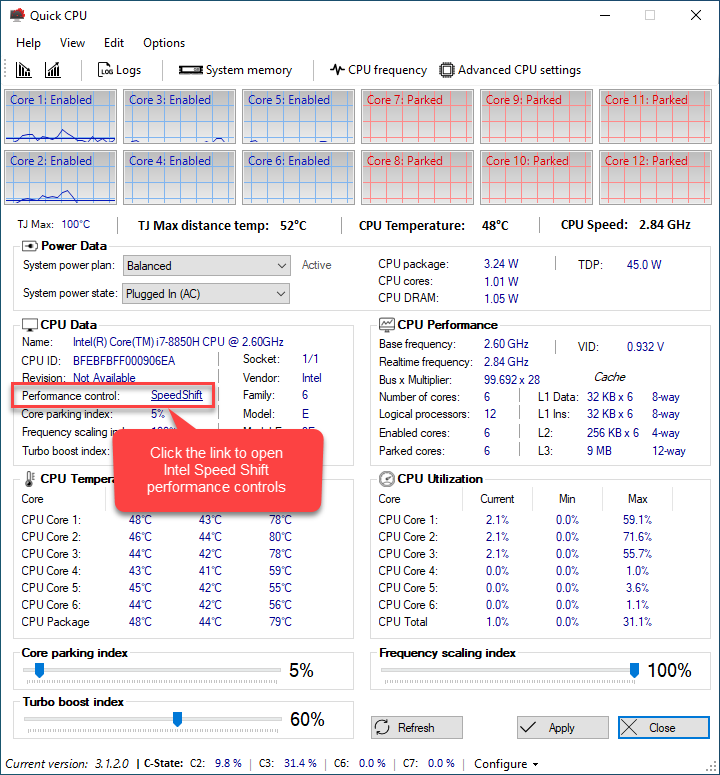 Speed Shift performance settings