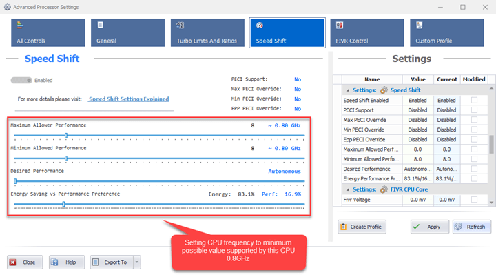 Speed Shift performance settings