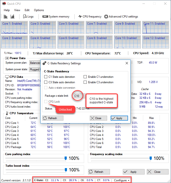 Quick CPU C-State Limit Max