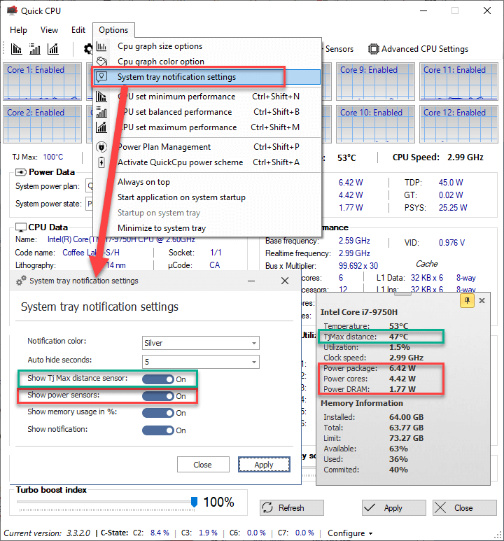 Quick CPU System Tray Notification Settings