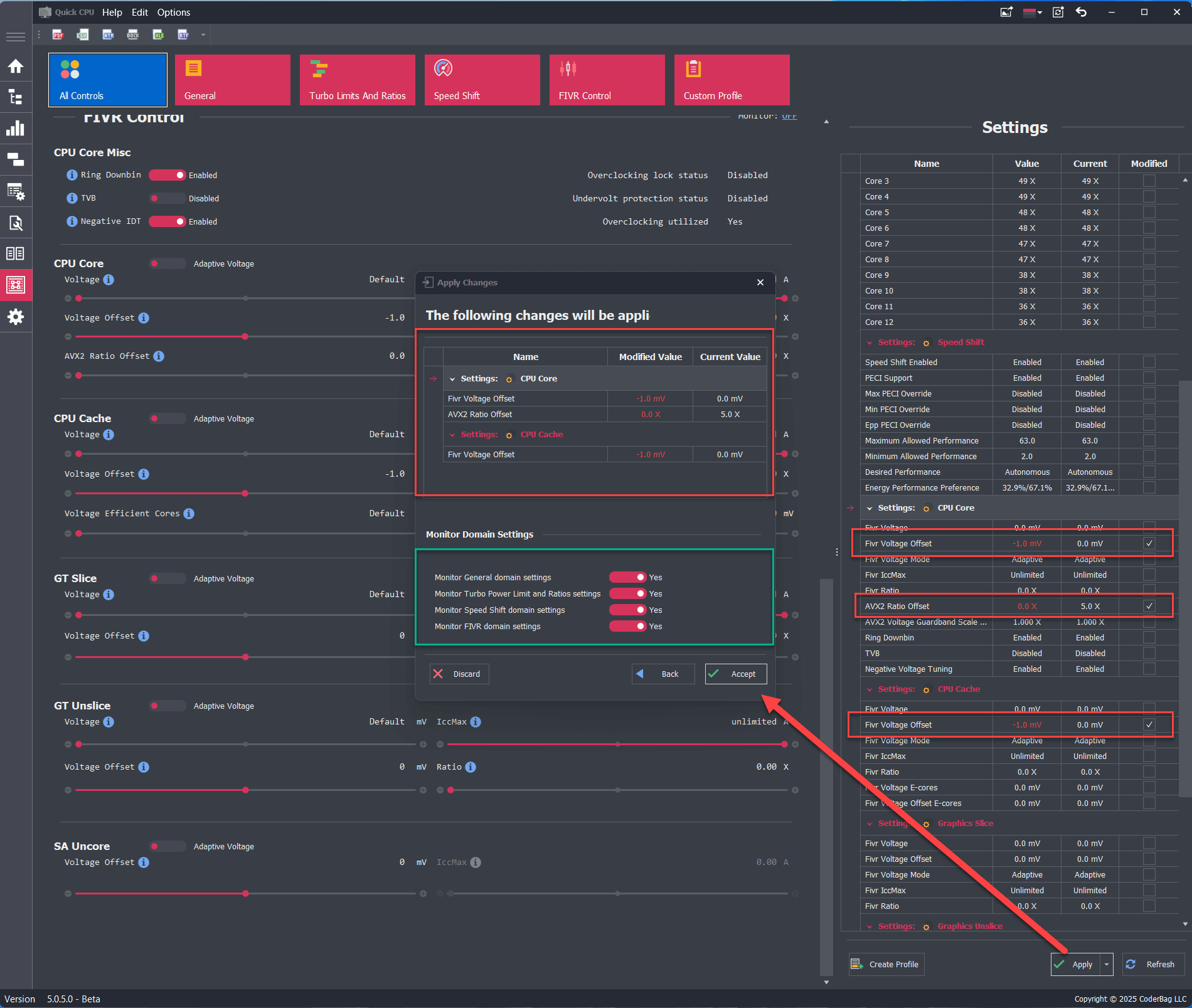 Quick CPU - Advanced CPU Settings Apply Changes