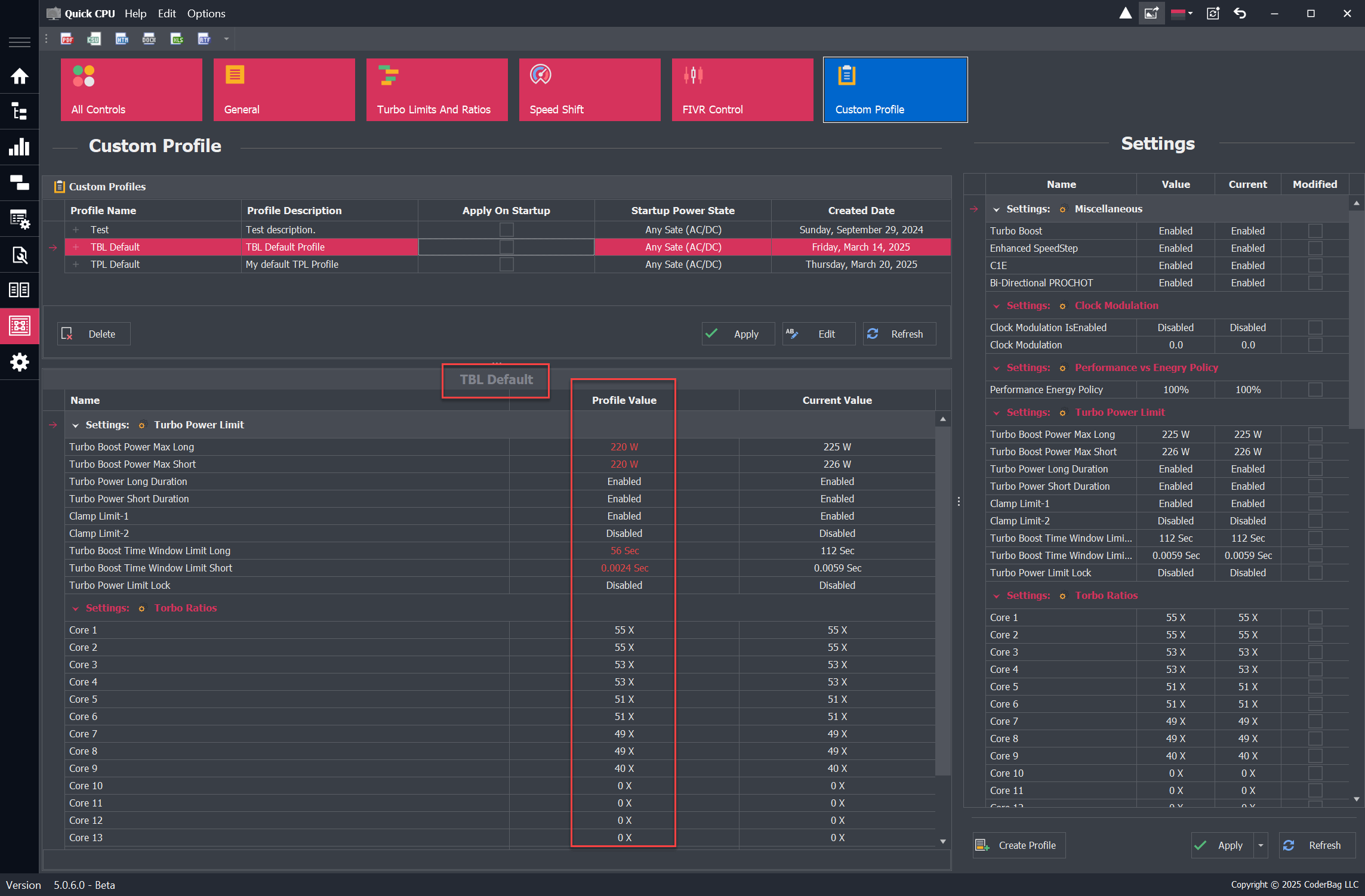 Overview of Custom Profile Settings in Quick CPU