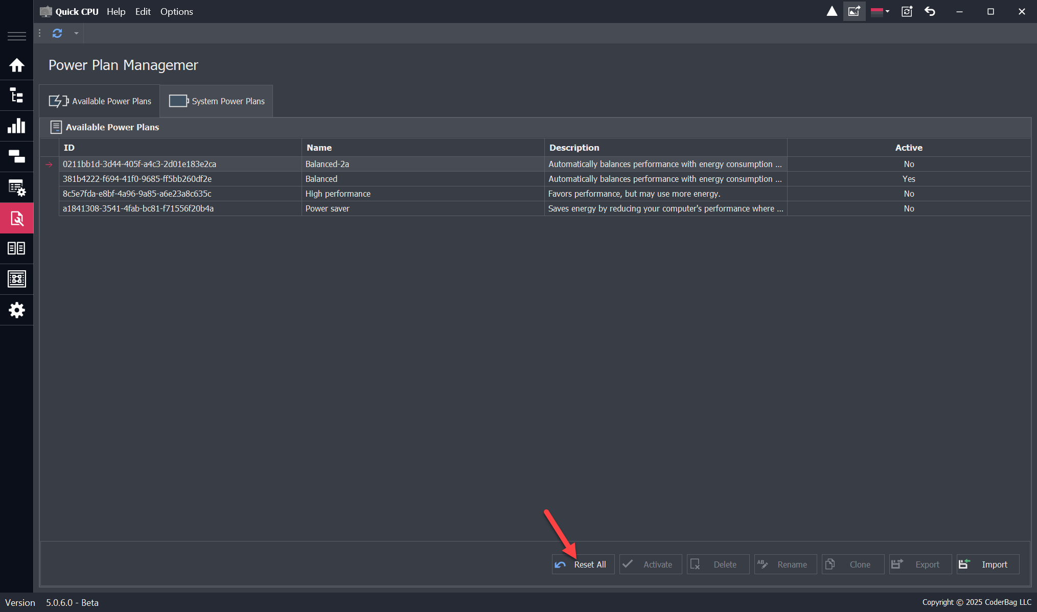 How to reset Power settings back to default using Quick CPU Application