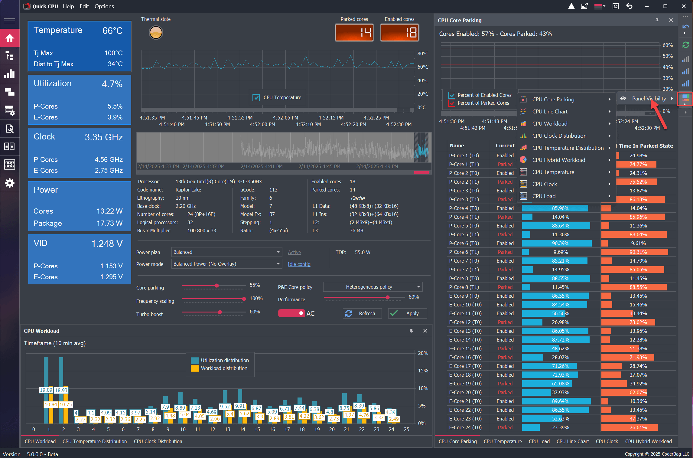 Quick CPU Docking Panel visibility settings
