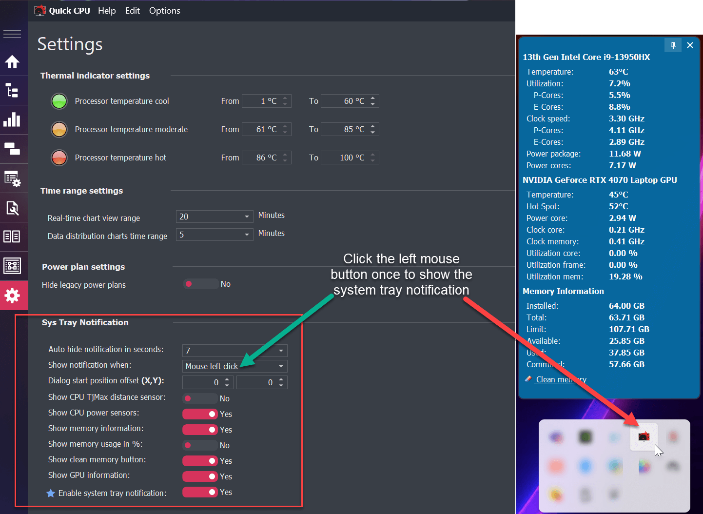 Quick CPU System Tray Notification Popup screenshot